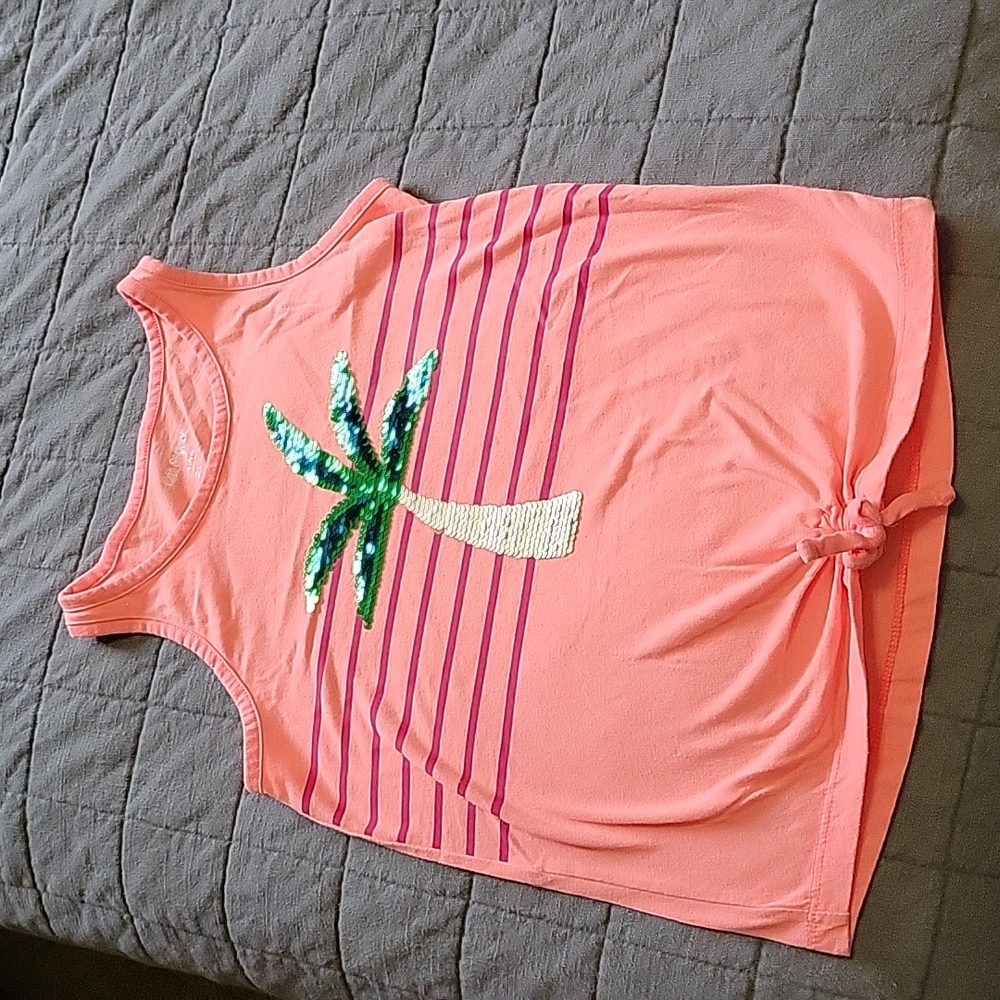 Coral palm tree tank top